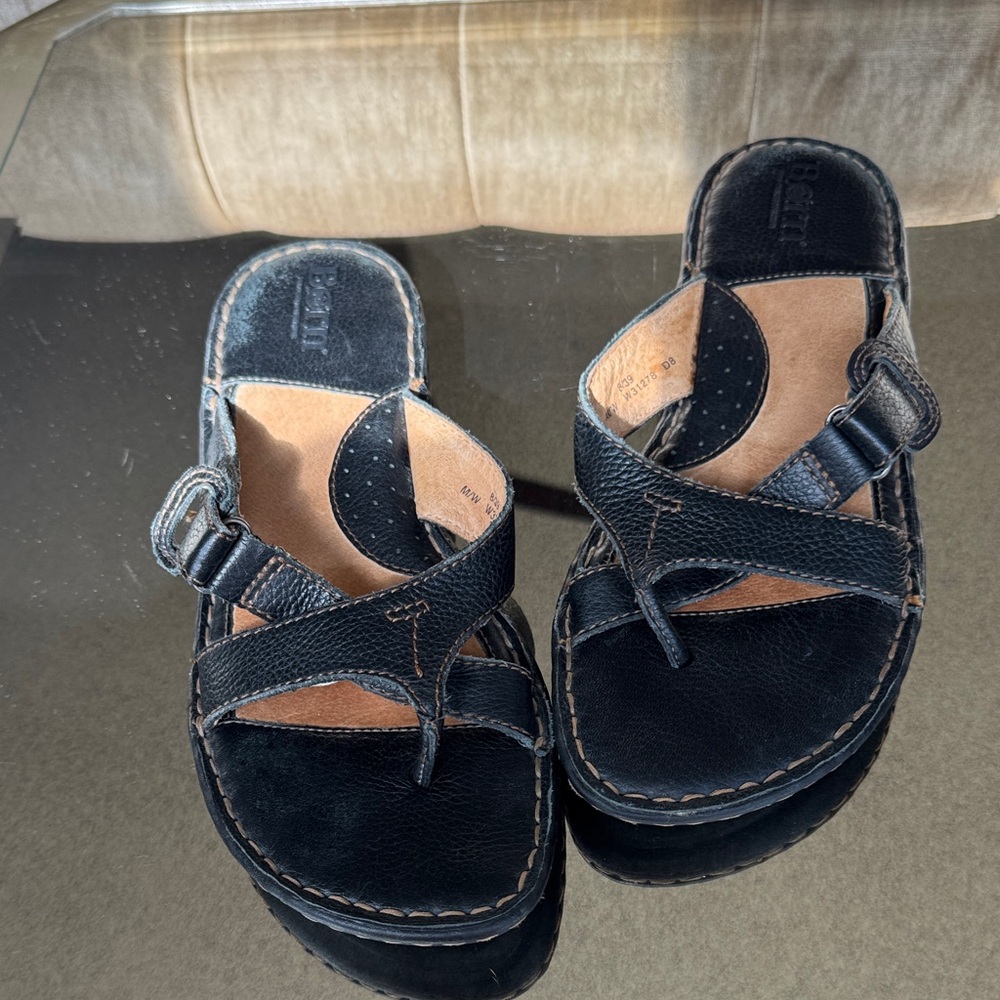 Born Black and‎ Tan Leather Sandals